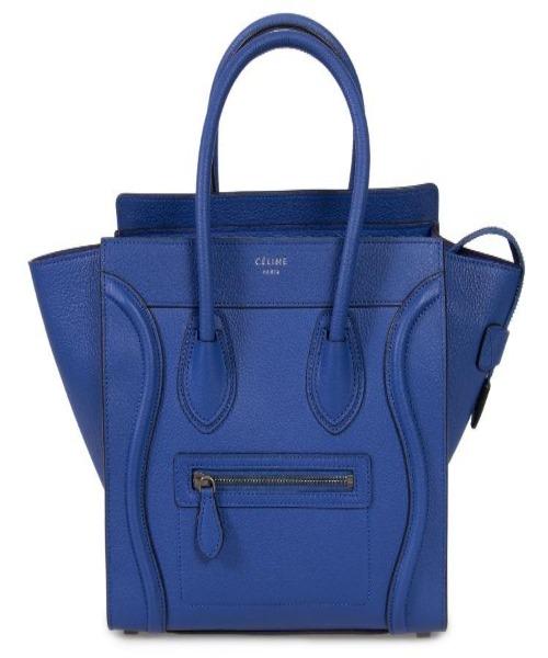 Celine Micro Luggage Handbag In Drummed Calfskin Petrol