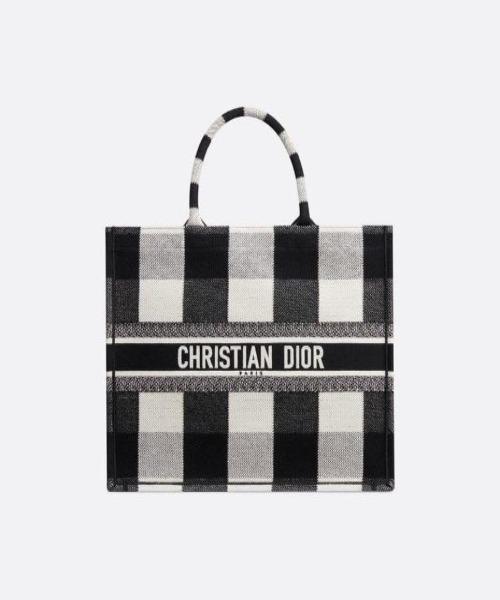 Dior Book Tote In Off-White & Black Embroidered Canvas