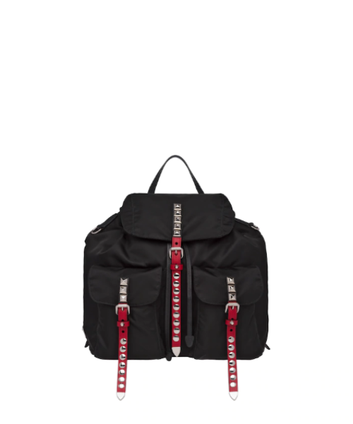 Prada Black Nylon Backpack Red