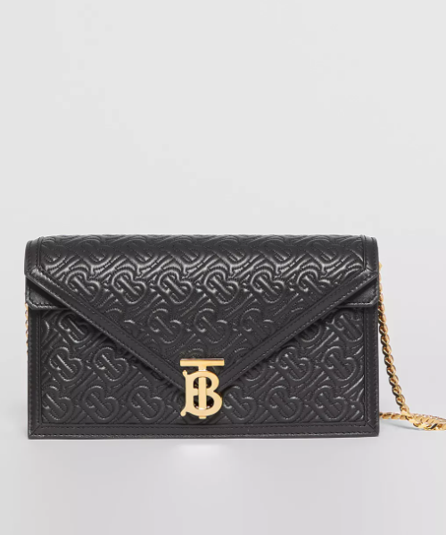 Burberry Small Quilted Monogram TB Envelope Clutch Black