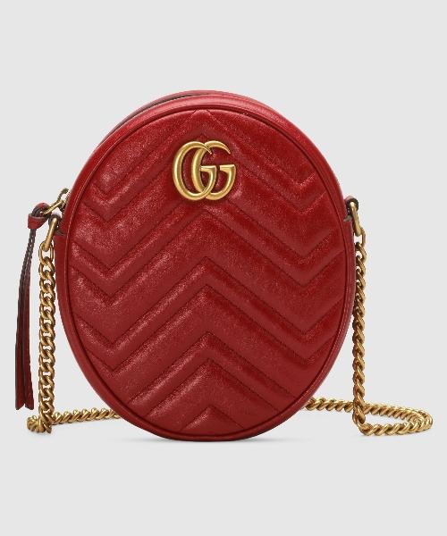 Gucci GG Marmont Mini Round Shoulder Bag Wine Red