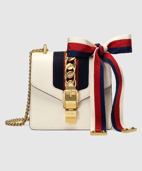 Gucci Sylvie Leather Mini Chain Bag White