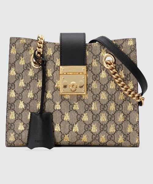 Gucci Padlock Small GG Bees Shoulder Bag Black