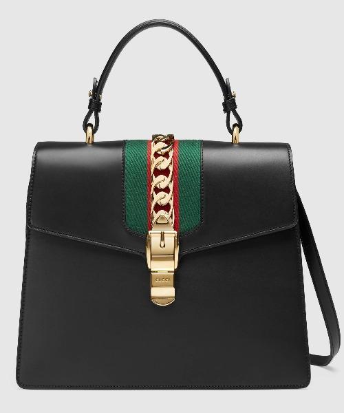 Gucci Sylvie Medium Top Handle Bag Black Leather