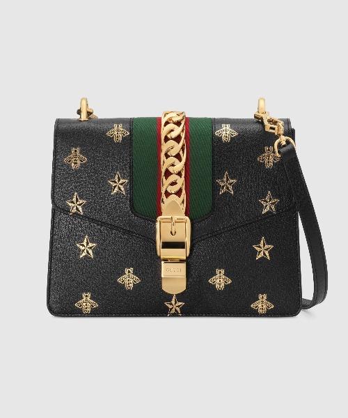 Gucci Sylvie Bee Star Small Shoulder Bag Black