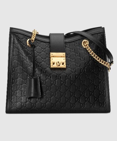 Gucci Padlock Signature Medium Soft Leather Shoulder Bag Black