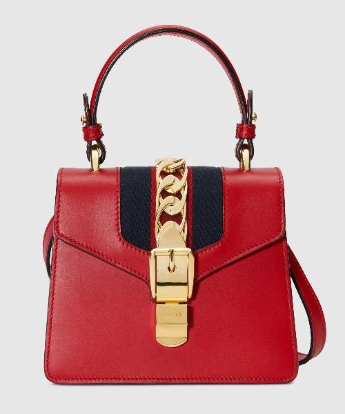 Gucci Sylvie Leather Mini Top Handle Hibiscus Red Bag