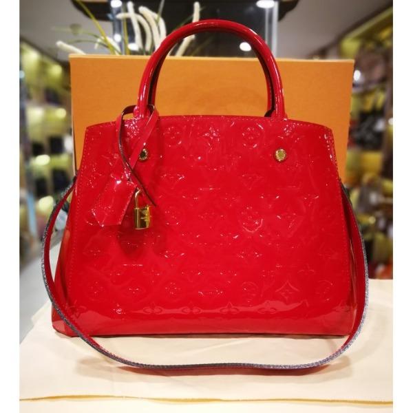 LV Montaigne MM Tote Bag Monogram Vernis Red