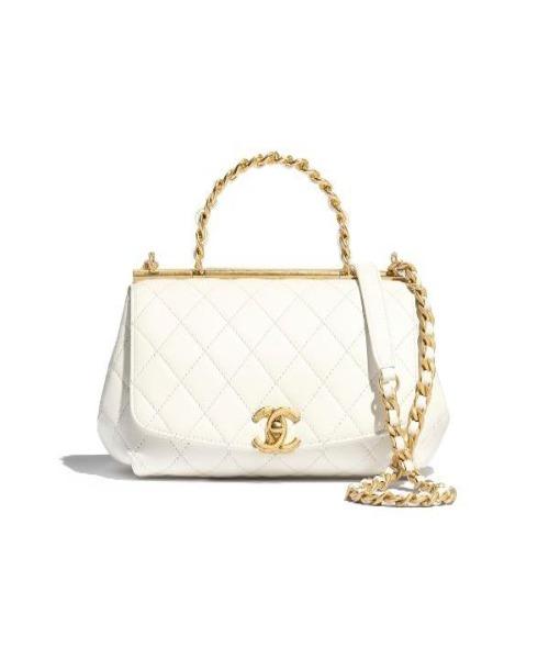 Chanel Small Flap Bag With Top Handle White