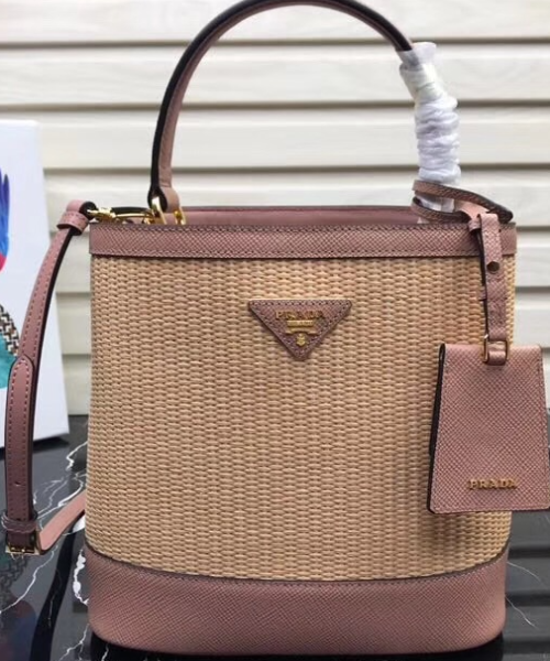 Prada Panier Medium Straw Bag Magnolia