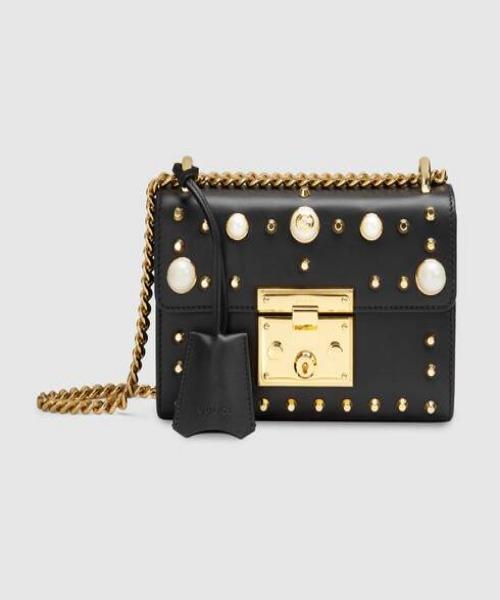 Gucci Padlock Shoulder Bag Black With Pearls