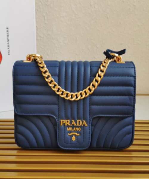 Prada Diagramme Medium Leather Bag Dark Blue
