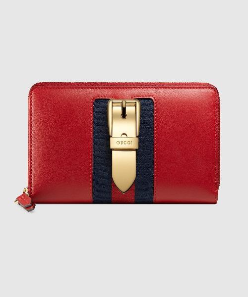 Gucci Sylvie Leather Continental Wallet Hibiscus Red