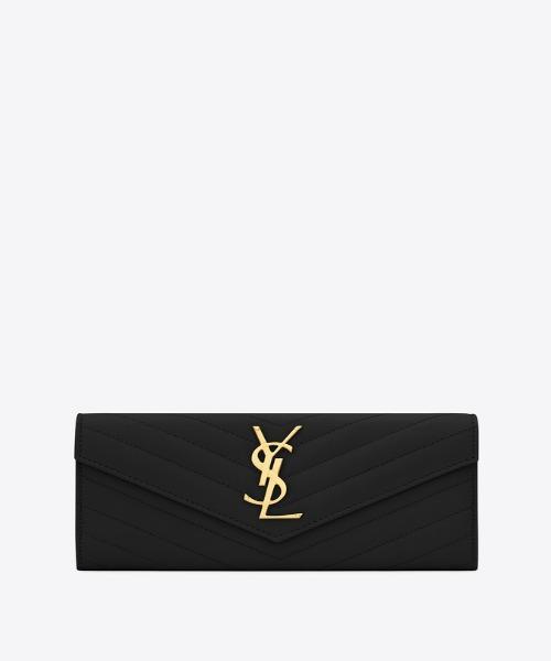 Saint Laurent Monogram Large Flap Wallet Black De Poudre