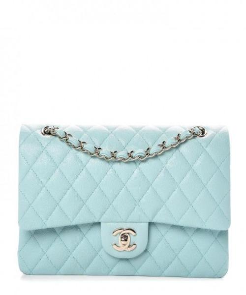 Chanel Medium Classic Handbag Pale Blue Gold-Tone Metal