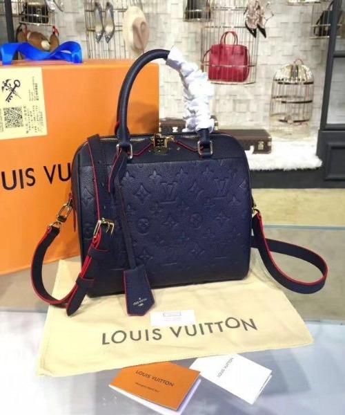 LV Speedy Bandouliere 25 Monogram Empreinte Leather Marine Rouge