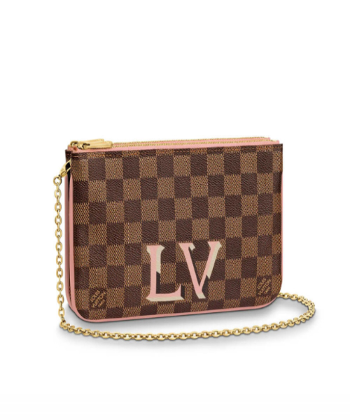 LV Double Zip Pochette Damier Ebene LV Print