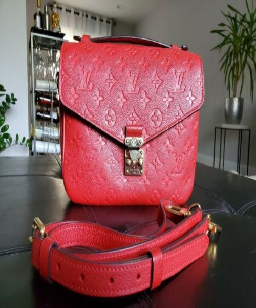 LV Pochette Metis Monogram Empreinte Leather Cerise/Blue