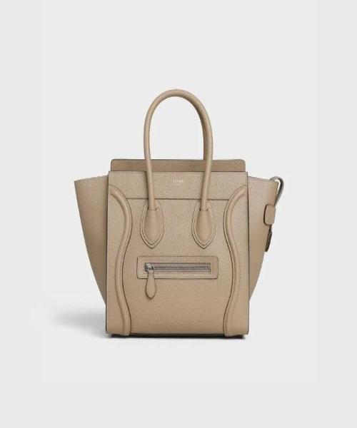 Celine Micro Luggage Handbag In Drummed Calfskin Dune