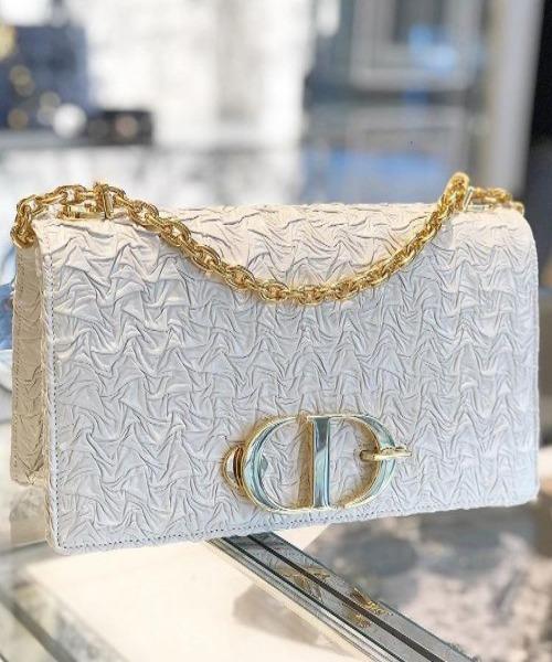 Dior Wavy-Effect 30 Montaigne Bag With Chain White