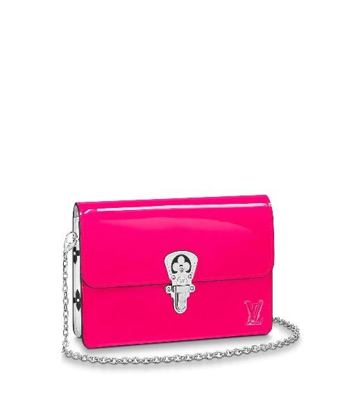 LV Cherrywood Chain Wallet Patent Leather Monogram Berlingot Pink