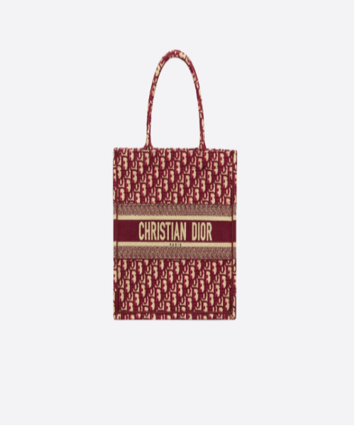 Dior Book Tote Bag In Embroidered Canvas Burgundy Dior Oblique