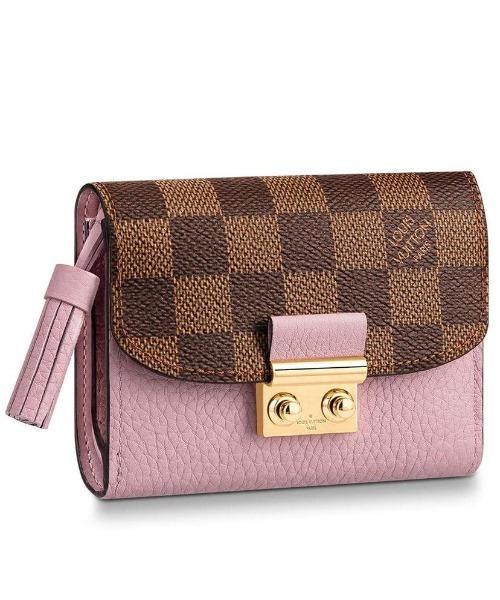 LV Croisette Compact Wallet Damier Ebene canvas w/ grained leather Magnolia
