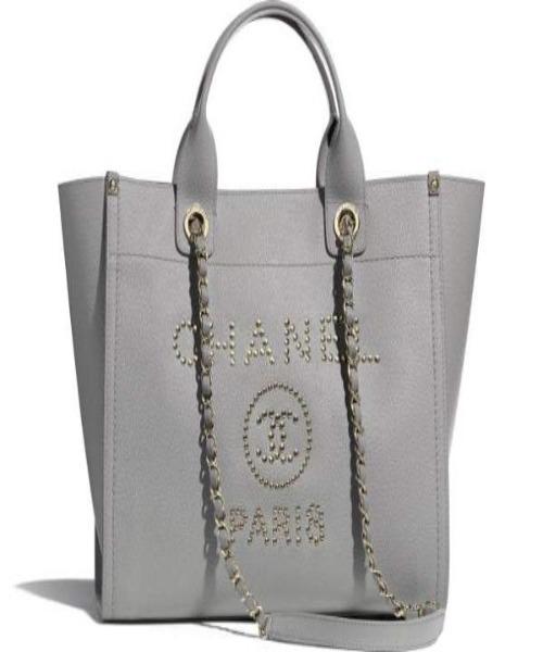 Chanel Deauville Fabric Tote Gray best quality